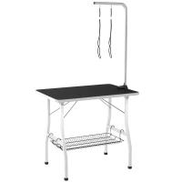 PawHut Dog Grooming Table w/ Adjustable Arm, Mesh Tray,  Two Nooses, Rubber Surface, 35" x 24" x 61", Black(m-2)