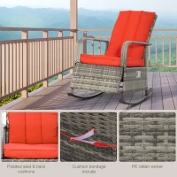 Outsunny PE Rattan Rocking Recliner with Footrest, Red(m-7)