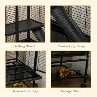 PawHut Guinea Pig Cage with Tray, Small Animal Habitat, Metal Wire Chinchilla Cage, Hedgehog Cage, Pet Ferret Cage with Wheels & Storage Shelf, Little Critter Cage(m-6)