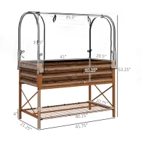 Outsunny Raised Garden Bed with Legs and Cover, Metal Elevated Planter Box with Bottom Shelf and Liner for Vegetables, Brown(m-3)