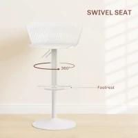 HOMCOM Polypropylene Bar Stools Set of 2, Swivel Barstools with Adjustable Height, Footrest and Backrest, White(m-4)
