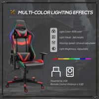 Vinsetto Racing Gaming Chair with RGB LED Lights, Adjustable Height, Gamer Office Chair, Computer Desk Chair, Black/Red(m-4)