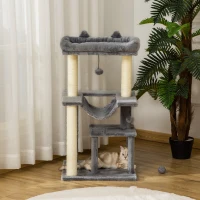 PawHut 39.25'' Cat Tree Tower Multi-Level Kitten House with Scratching Post Condo Hammock Bed Ball Toy - Grey(m-10)