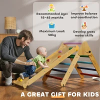 Qaba Pikler Triangle Set, 3 in 1 Climbing Toys with Ramp for Toddlers, Nature Wood(m-8)