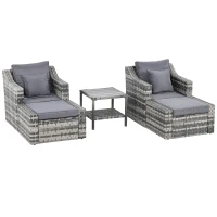 Outsunny 5pc Patio Furniture Set, All Weather PE Rattan Conversation Chair and Ottoman Set w/ Table, Cushion Pillows, Mixed Gray(m-1)