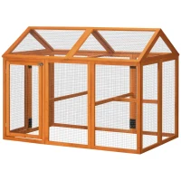 PawHut Wooden Chicken Run, Combinable Design with Perches, 4.6' x 2.8', Orange(m-1)
