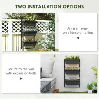 Outsunny 3-Tier Wall-Mounted Planter Box with 3 Pots, Vertical Planters for Outdoor Plants, Dark Grey(m-6)