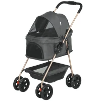 PawHut 3 in 1 Pet Stroller with Detachable Carrier, Foldable Dog Stroller with Storage Basket, Cupholder, for Mini Dogs, Gray(m-1)