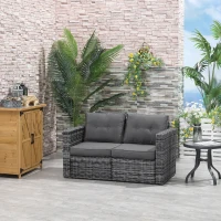 Outsunny 2 Piece Patio Wicker Corner Sofa Set, Outdoor PE Rattan Furniture, with Curved Armrests and Padded Cushions for Balcony, Garden, or Lawn, Gray(m-2)