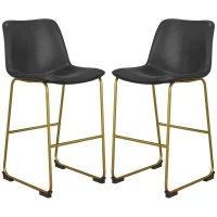 HOMCOM Bar Height Stools Set of 2, PU Leather Upholstered Stools for Kitchen Island, Modern Bar Chairs, Dark Grey(m-2)