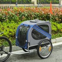 PawHut Dog Bike Trailer Pet Cart Bicycle Wagon Cargo Carrier Attachment Foldable for Travel, Blue and Grey(m-8)