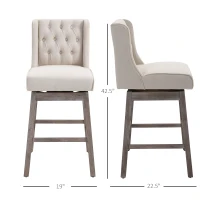 HOMCOM Bar Height Bar Stools Set of 2, 180 Degree Swivel Barstools with Solid Wood Footrests and Button Tufted Design, 30" Seat Height Bar Chairs for Kitchen Island, Beige(m-3)