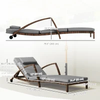 Outsunny Set of 2 Wicker Chaise Lounge Chair Outdoor Patio Lounger with 5 Adjustable Back, Wheels, Cushion and Armrests, Grey(m-3)