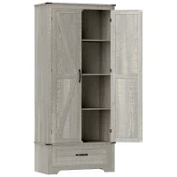 HOMCOM 72" Farmhouse Pantry Cabinet with Adjustable Shelves, Kitchen Pantry Cabinet with 2 Doors, Distressed Light Gray(m-1)