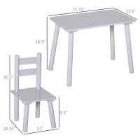Qaba Kids Wooden Table and Chair Set, Play Activity Table for Arts, Crafts, Dinning, and Reading for Toddlers Age 2 to 5, Grey(m-3)