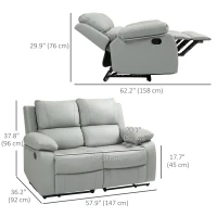 HOMCOM PU Leather Manual Recliner Sofa, Double Reclining Loveseat with Pullback Control Footrest for Living Room, Light Grey(m-3)
