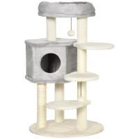 PawHut 37" Cat Tree for Indoor Cats, Cat Tower, Kitty Activity Center with Cat Bed Condo Hanging Ball Toys Sisal Rope Scratching Post, Light Grey(m-2)
