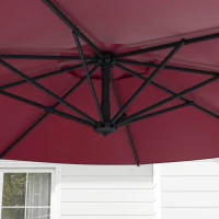 Outsunny 10 FT Cantilever Umbrella, Aluminum Hanging Offset Umbrella with 360°Rotation, Crank, Tilt, Cross Base, Red(m-9)