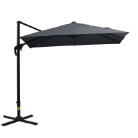Outsunny 8FT Cantilever Patio Umbrella, Square Outdoor Offset Umbrella with 360° Rotation, Aluminum Hanging Umbrella with 3-Position Tilt, Crank & Cross Base for Garden, Dark Gray(m-1)