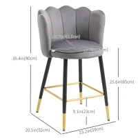 HOMCOM Bar Stools Set of 2 Modern Counter Height Bar Stools with Back, Footrest for Home Kitchen, 23.2"x20.5"x35.4", Grey(m-3)