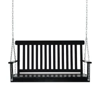 Outsunny 2-Seater Hanging Porch Swing Outdoor Patio Swing Chair Seat with Slatted Build and Chains, 440lbs Weight Capacity, Black(m-11)