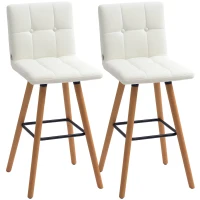 HOMCOM Modern Bar Stools Set of 2, 38" Upholstered Kitchen Island Stool with Solid Wood Legs, White(m-11)