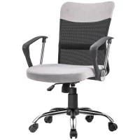 Vinsetto Mid Back Office Chair, Linen-feel Mesh Computer Desk Chair with Lumbar Back Support, Arm, Adjustable Height, Grey(m-2)