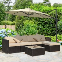 Outsunny 6 Piece Patio Furniture Set Outdoor Wicker Conversation Set All Weather PE Rattan Sectional Sofa Set with Ottoman, Cushions and Tempered Glass Table, Coffee and Beige(m-10)