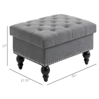 HOMCOM Ottoman with Storage for Living Room, 25" Storage Ottoman with Removable Lid, Button-Tufted Fabric Bench for Footrest and Seat with Wood Legs, Gray(m-3)