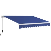 Outsunny 13' x 8' Patio Awning, Manual Retractable Sun Shade with UV Protection and Easy Crank Opening, Dark Blue(m-11)