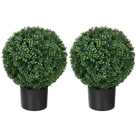 HOMCOM 2 Pack 20.5" Artificial Tree, Ball Boxwood Topiary with Pot for Indoor Home Decoration(m-1)
