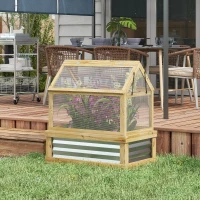 Outsunny Raised Garden Flower Bed Kit with Greenhouse, Wooden Cold Frame Planter, 35.5" x 22.5" x 38.25", Natural(m-2)