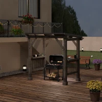 Outsunny 8' x 5' BBQ Grill Gazebo with 2 Side Shelves, Outdoor Hardtop Barbecue Barrier with Slanted Steel roof, Solid Wood Frame(m-10)
