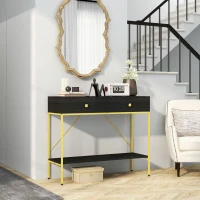 HOMCOM Hallway Console Table Entryway Table with 2 Drawers and Storage Shelf for Living Room Bedroom Behind Sofa Black(m-1)