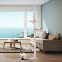 PawHut 102" Adjustable Height Floor to Ceiling Cat Tree, 5 Level Cat Tower with Scratching Posts, Hammock, Beige(m-10)