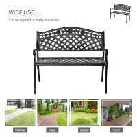 Outsunny Outdoor Garden Bench, 40" Patio Bench with Aluminum Frame and Armrests, 2-Person Patio Loveseat with Floral Pattern for Park, Porch, Yard, Lawn, 485 LBS Capacity(m-4)