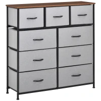HOMCOM Dresser for Bedroom with 9 Drawers, 4-Tier Fabric Chest of Drawers, Tall Dresser Storage Tower with Steel Frame and Wooden Top for Closets, Nursery Room, Grey(m-2)