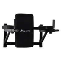 Soozier Wall Mounted Dip Station Multi-Function Power Tower Set Home Gym Pull Up Bar Chin Up Exercise Bar Knee Raise Triceps Leg Dipping Raise Rack Black(m-11)
