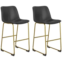 HOMCOM Bar Height Stools Set of 2, PU Leather Upholstered Stools for Kitchen Island, Modern Bar Chairs, Dark Grey(m-11)