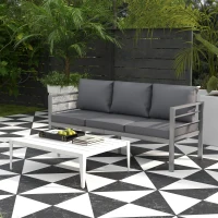 Outsunny Aluminum Garden Sofa, 3-Person Outdoor Couch, Backyard Furniture for 3-person with Cushions, 72.8" x 26" x 25.2", Grey(m-1)