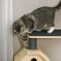 PawHut 56" Cat Tree Activity Condo Luxury Pine Wood  with Hamster-Wheel, Sisal Scratching Posts, Elevated Perches, & Roomy Interior(m-8)