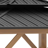 Outsunny 11' x 11' Wood Frame Hardtop Gazebo Galvanized Steel Canopy Outdoor Shelter with Double Vented Roof for Garden, Lawn, Poolside, Black(m-9)