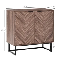 HOMCOM Sideboard Buffet Cabinet, Chevron Double Door Kitchen Cabinet, Accent Cabinet with Adjustable Shelf, Walnut(m-3)