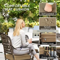 Outsunny 7 Pieces Outdoor Dining Set for 6, Aluminum Patio Table and Chairs Furniture Set with Umbrella Hole, Cushions, Bronze(m-5)