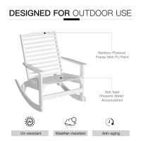 Outsunny Patio Rocking Chair Non-slip Porch Rocker for Balcony Garden Terrace Bamboo White(m-5)