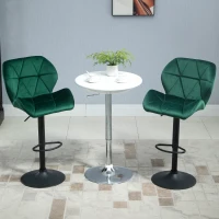 HOMCOM Bar Stool Set of 2 Fabric Adjustable Height Armless Upholstered Counter Chairs with Swivel Seat, Green(m-7)