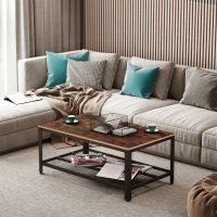 HOMCOM Industrial Coffee Table with Storage Shelf, Center Table with Metal Frame for Living Room, Rustic Brown(m-7)