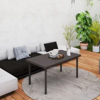 Outsunny Metal Outdoor Side Table, Rectangle Patio Coffee Table with Woodgrain Tabletop for Outside Garden, Brown(m-9)