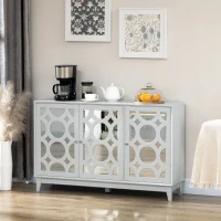 HOMCOM Sideboard Kitchen Buffet Table with 3 Mirrored Doors, 2 Cabinets  and Adjustable Shelf, Gray(m-8)