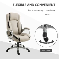 Vinsetto Office Chair PU Leather Executive on Rolling Wheels Task Computer Height Adjustable Swivel Ergonomic, Greige and Black(m-6)